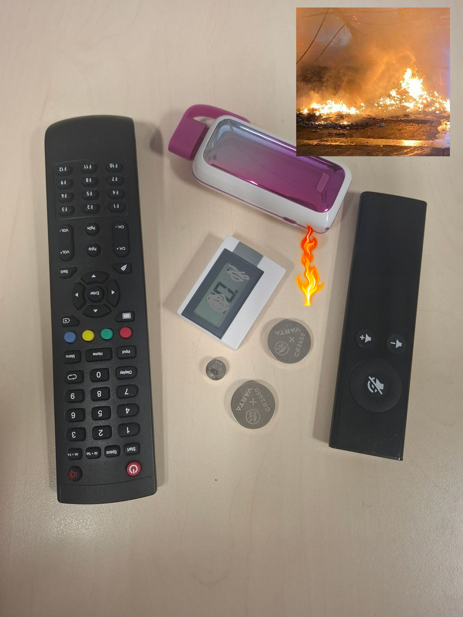 Different devices containing batteries